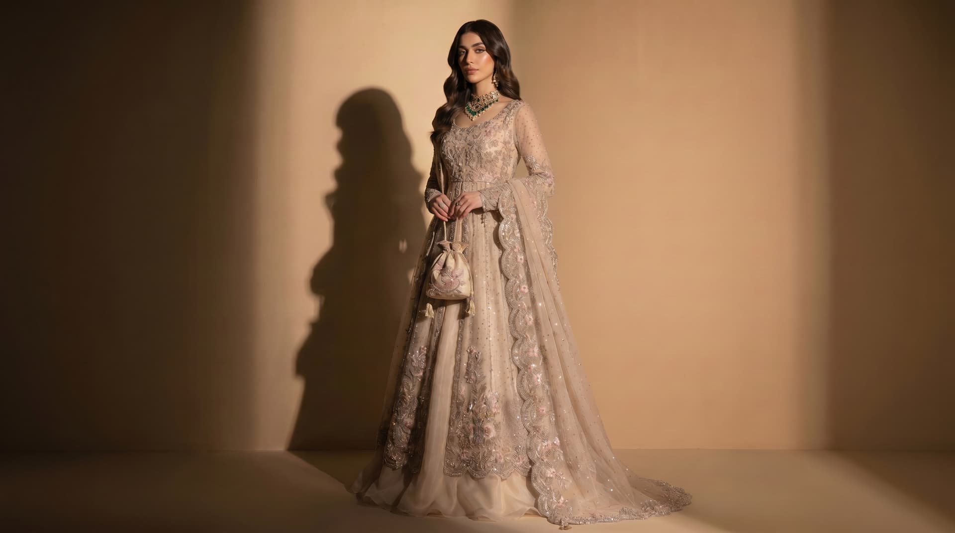 Taupe Rose Gold Couture Gown