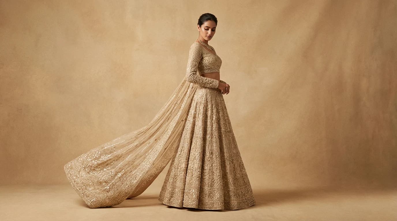 Embroidered Lehenga — Champagne Gold