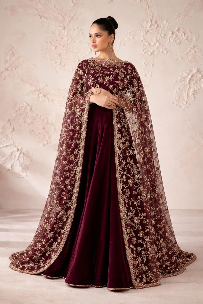 Deep Plum Velvet Cape Lehenga