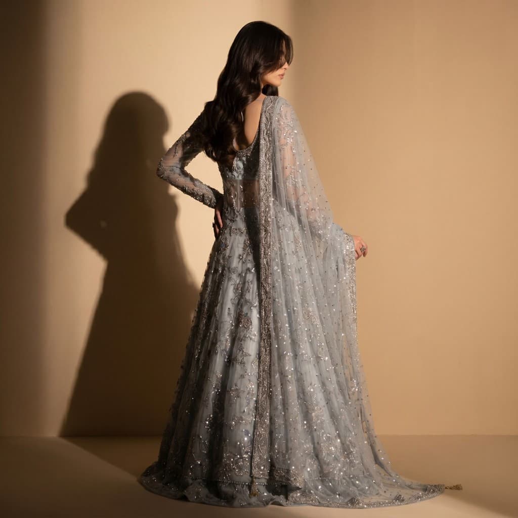 Ice Blue Silver Embroidered Anarkali
