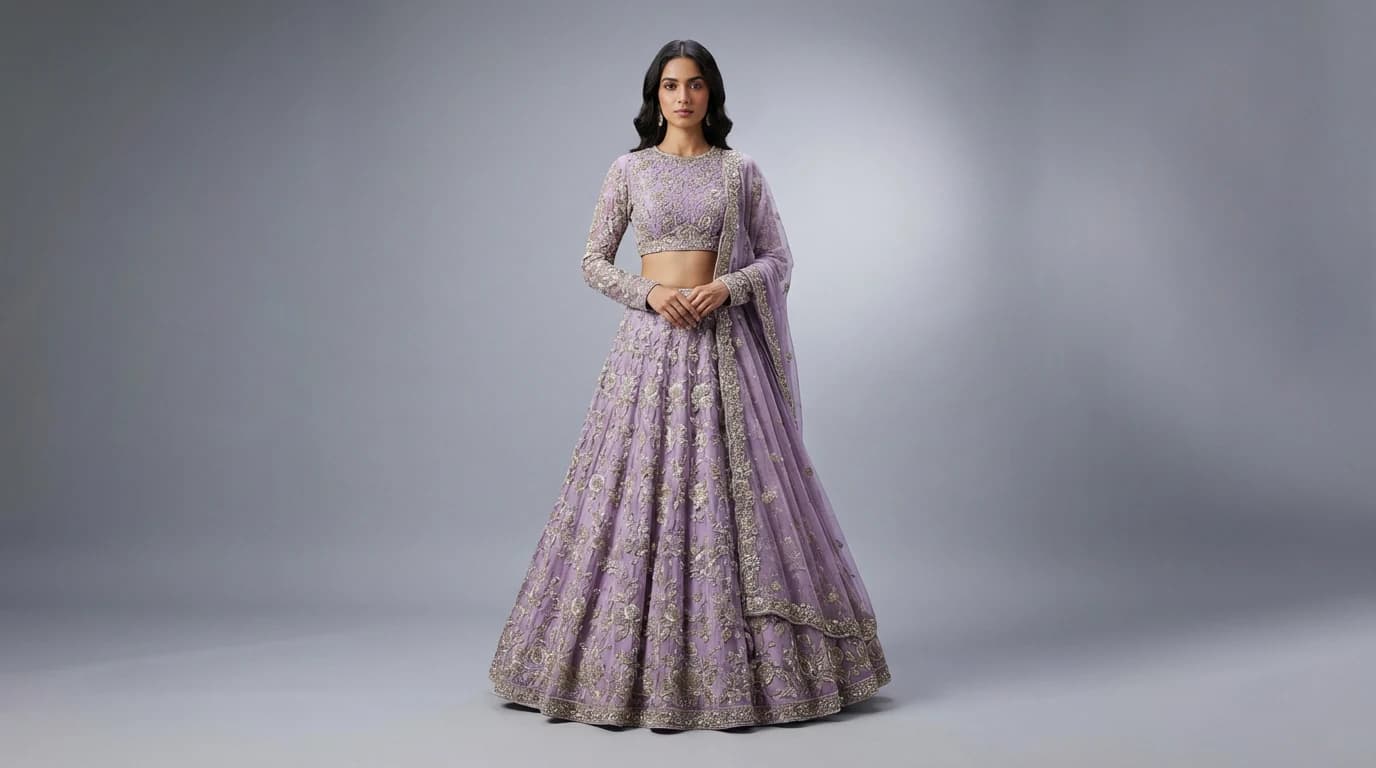 Lavender Embroidered Lehenga Set
