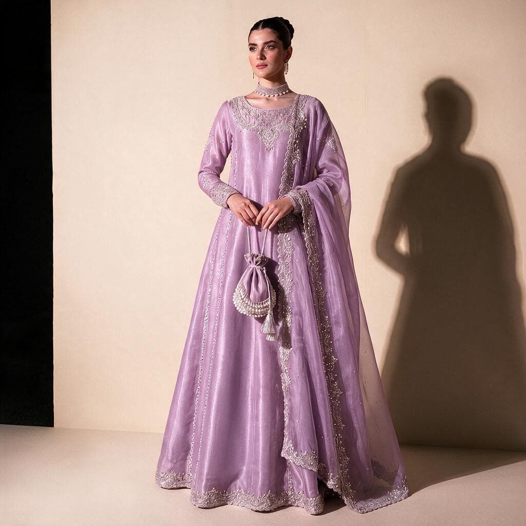 Lilac Silver Embroidered Anarkali