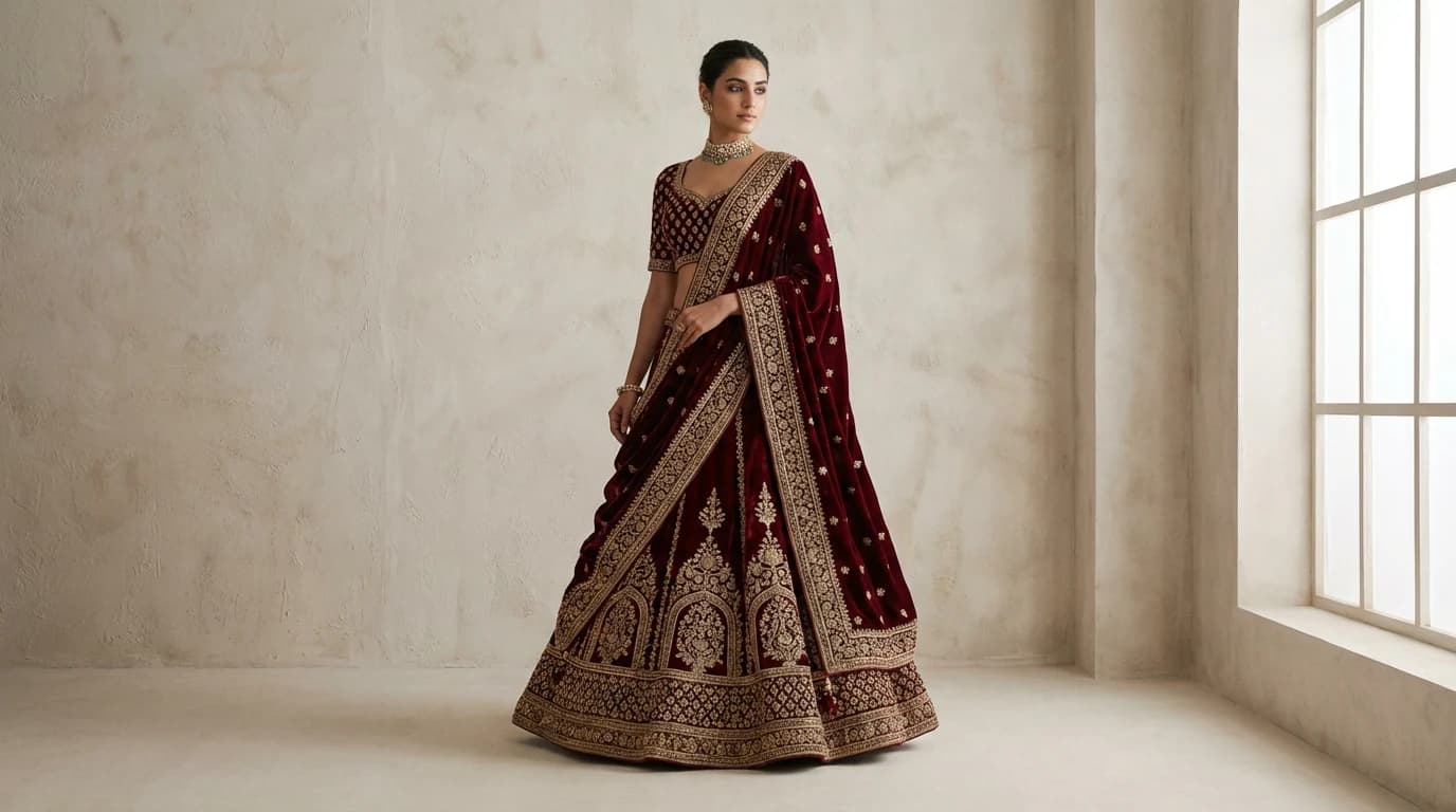 Maroon Velvet Embroidered Outfit