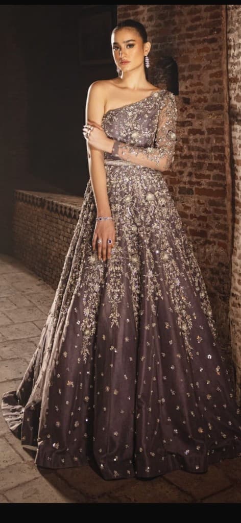 Mauve One-Shoulder Embellished Evening Gown