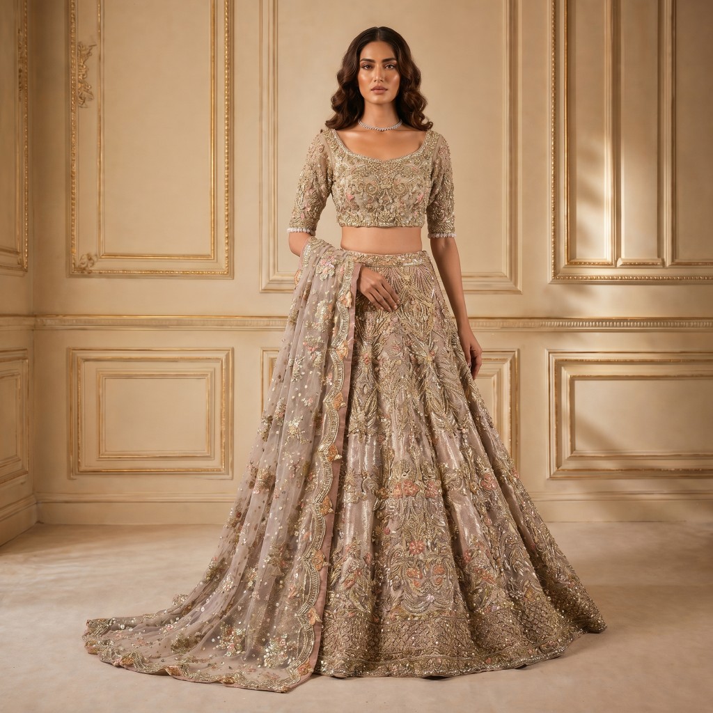 Blush Gold Embellished Bridal Lehenga