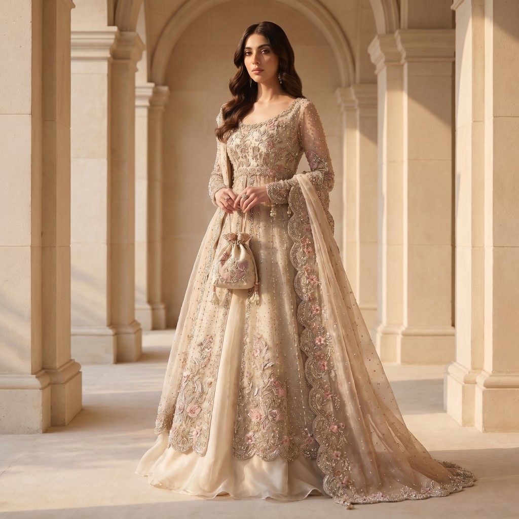 Champagne Blush Embroidered Anarkali