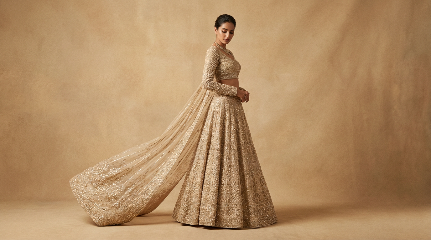 Embroidered Lehenga — Champagne Gold