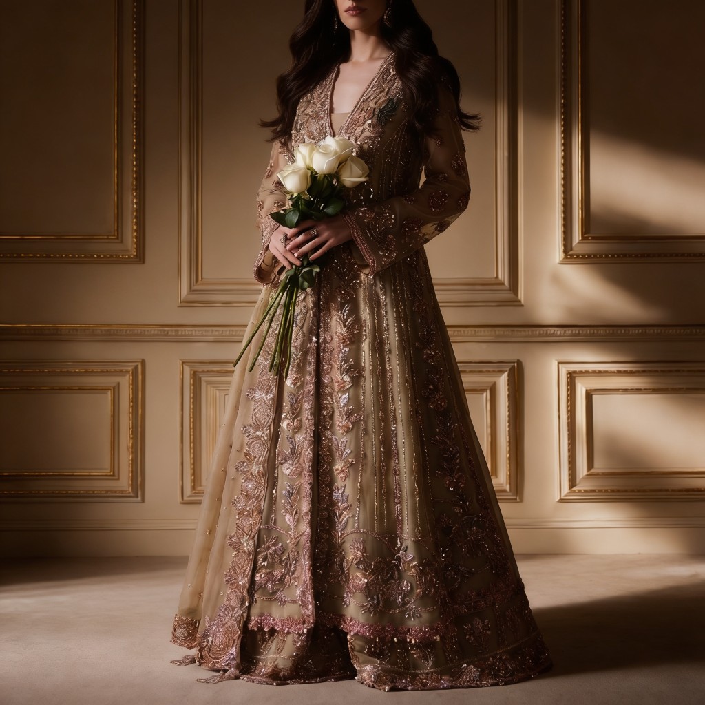 Champagne Rose Gold Embroidered Anarkali