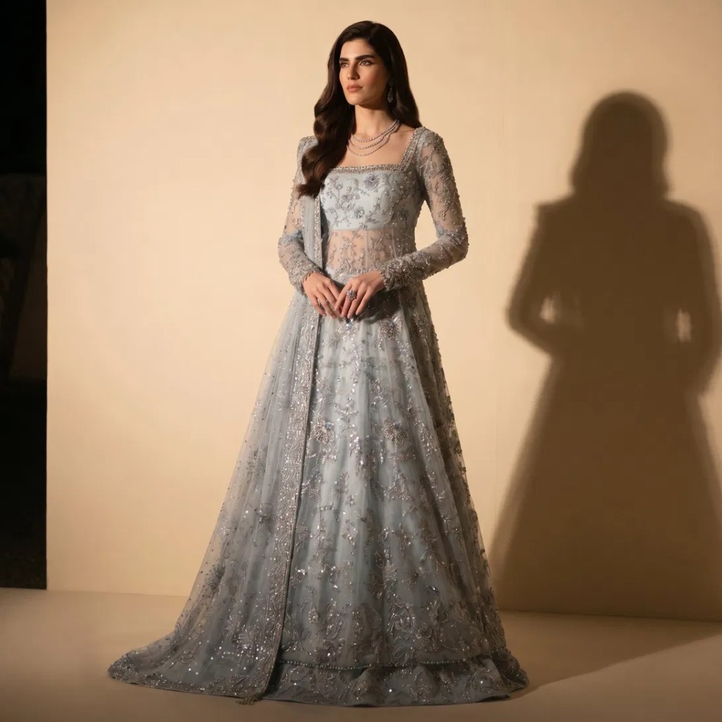 Ice Blue Silver Embroidered Anarkali