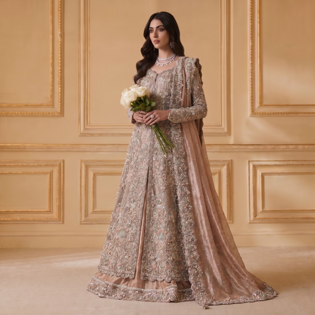 Taupe Rose Gold Couture Gown